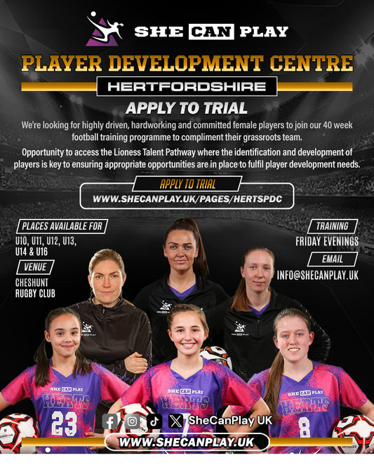 UNLOCK YOUR POTENTIAL. HERTFORDSHIRE GIRLS FOOTBALL TRIALS WITH SHE CAN PLAY