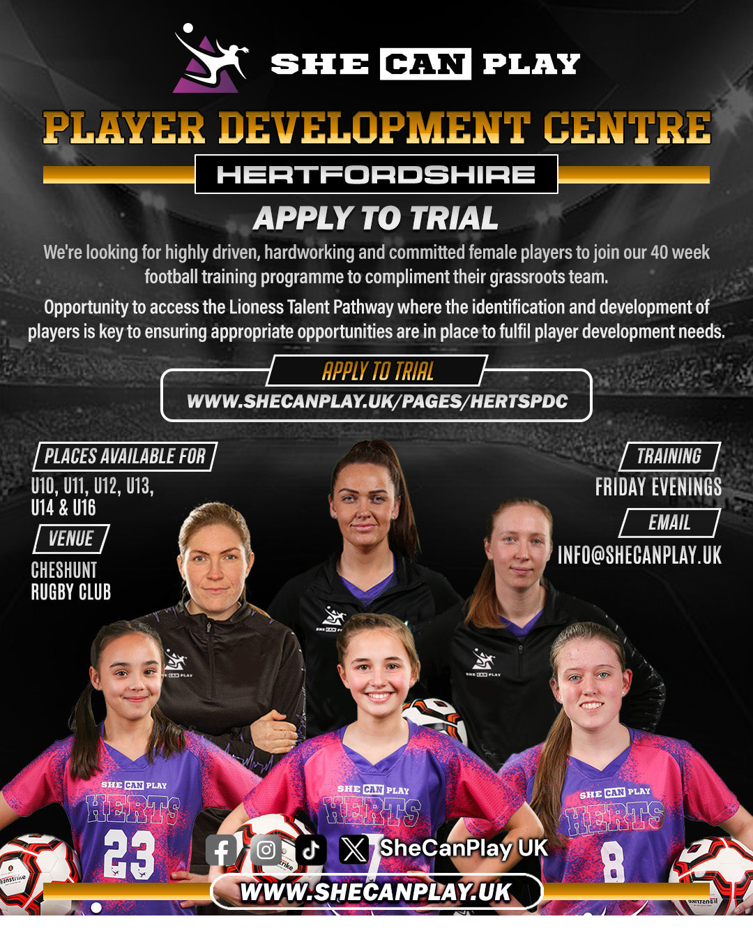 HERTFORDSHIRE | Player Development Centre Trials 2024 / 2025 - SHE CAN PLAY